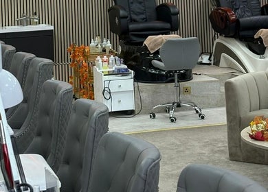 Modern pedicure chairs and decor at Get The Gloss, Hamilton, Scotland, GB, showcasing a luxurious spa setting.