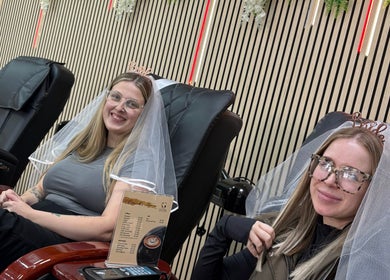 Brides relaxing at Get The Gloss in Hamilton, Scotland, GB during a pampering session.