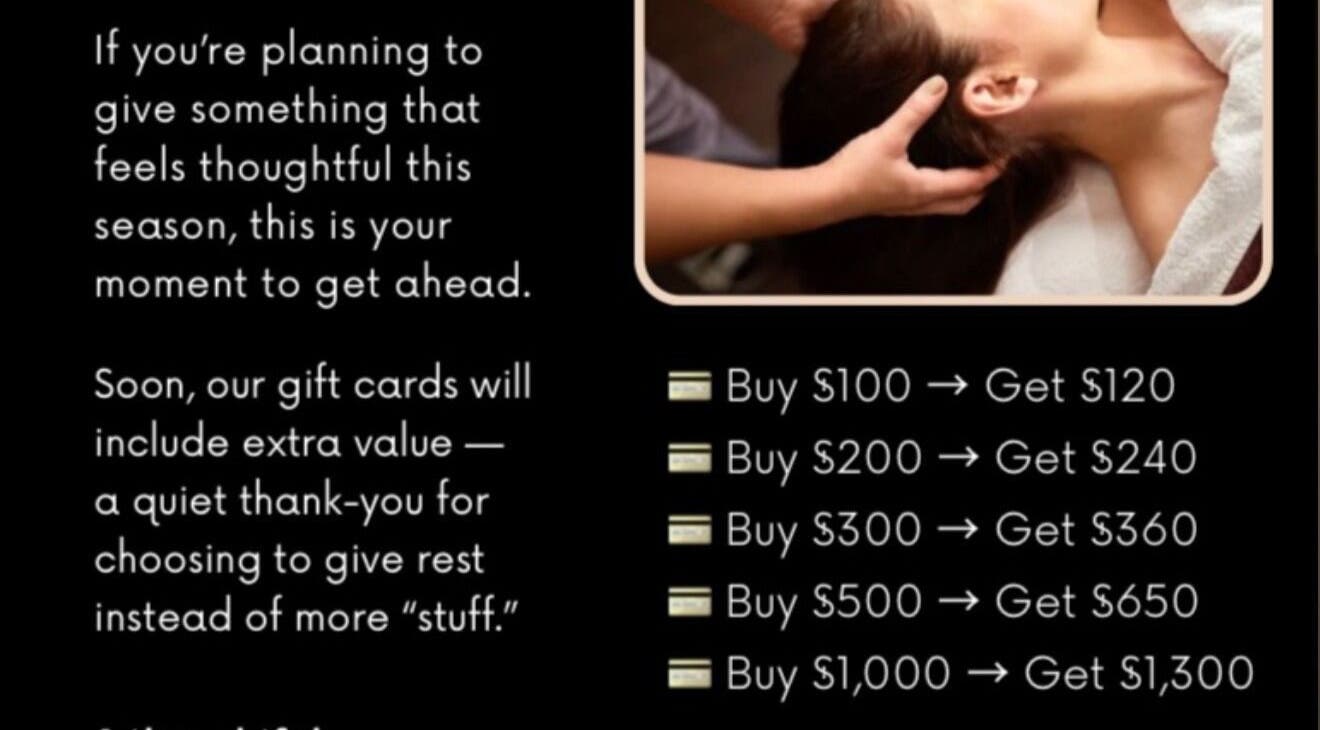 Gift card promotion details at Ignite Your Soul Wellness Spa (Ajax). Located in Ajax, Ontario, CA.