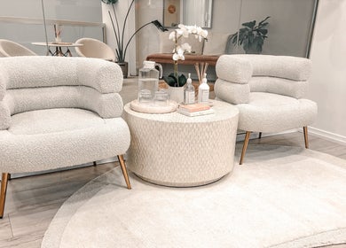 Chic waiting area with plush chairs at Zovia Beauty in Griffith, Australian Capital Territory, AU.