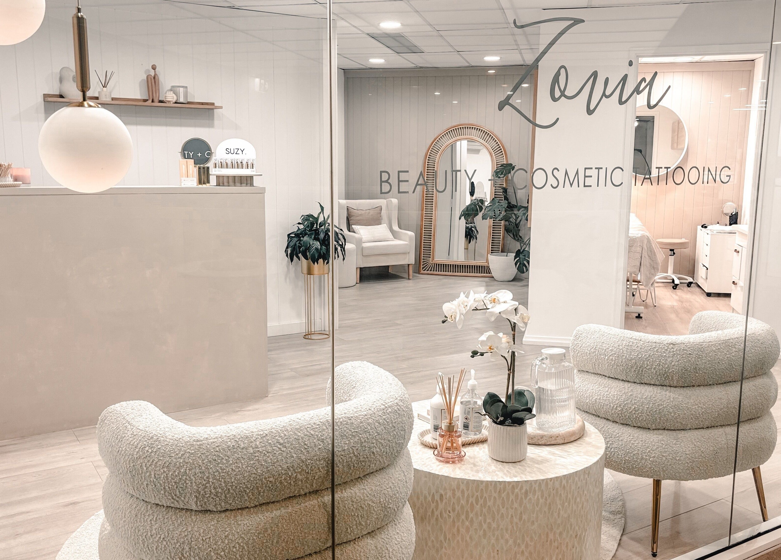 Stylish interior of Zovia Beauty in Griffith, Australian Capital Territory, AU with elegant seating and decor.