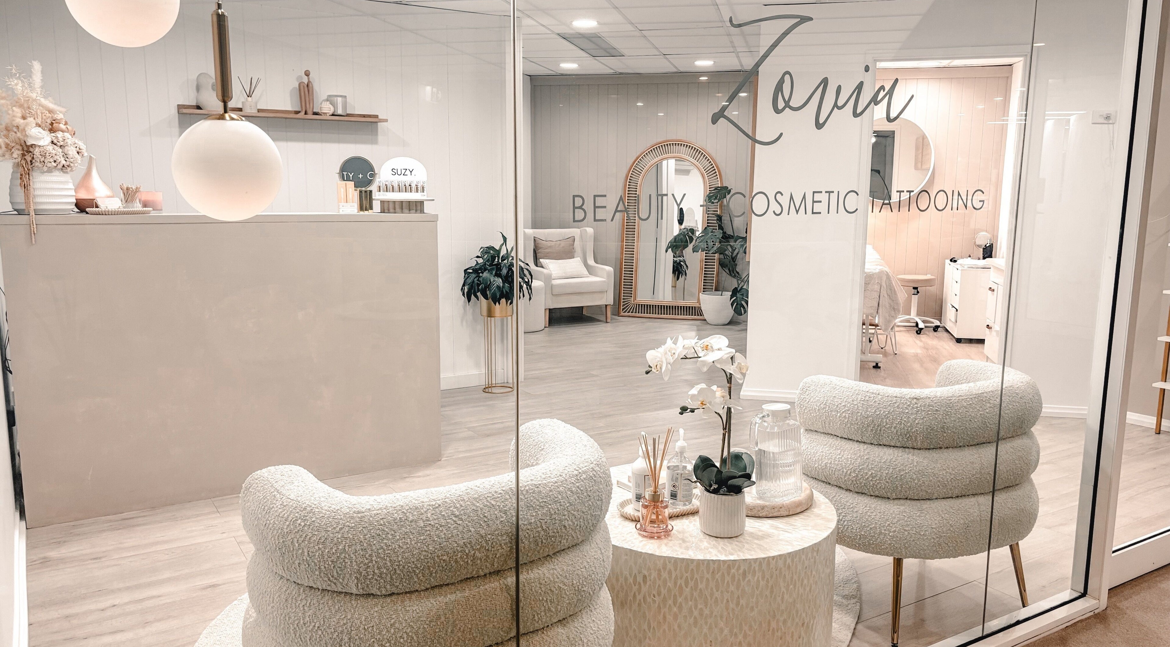 Stylish interior of Zovia Beauty in Griffith, Australian Capital Territory, AU with elegant seating and decor.