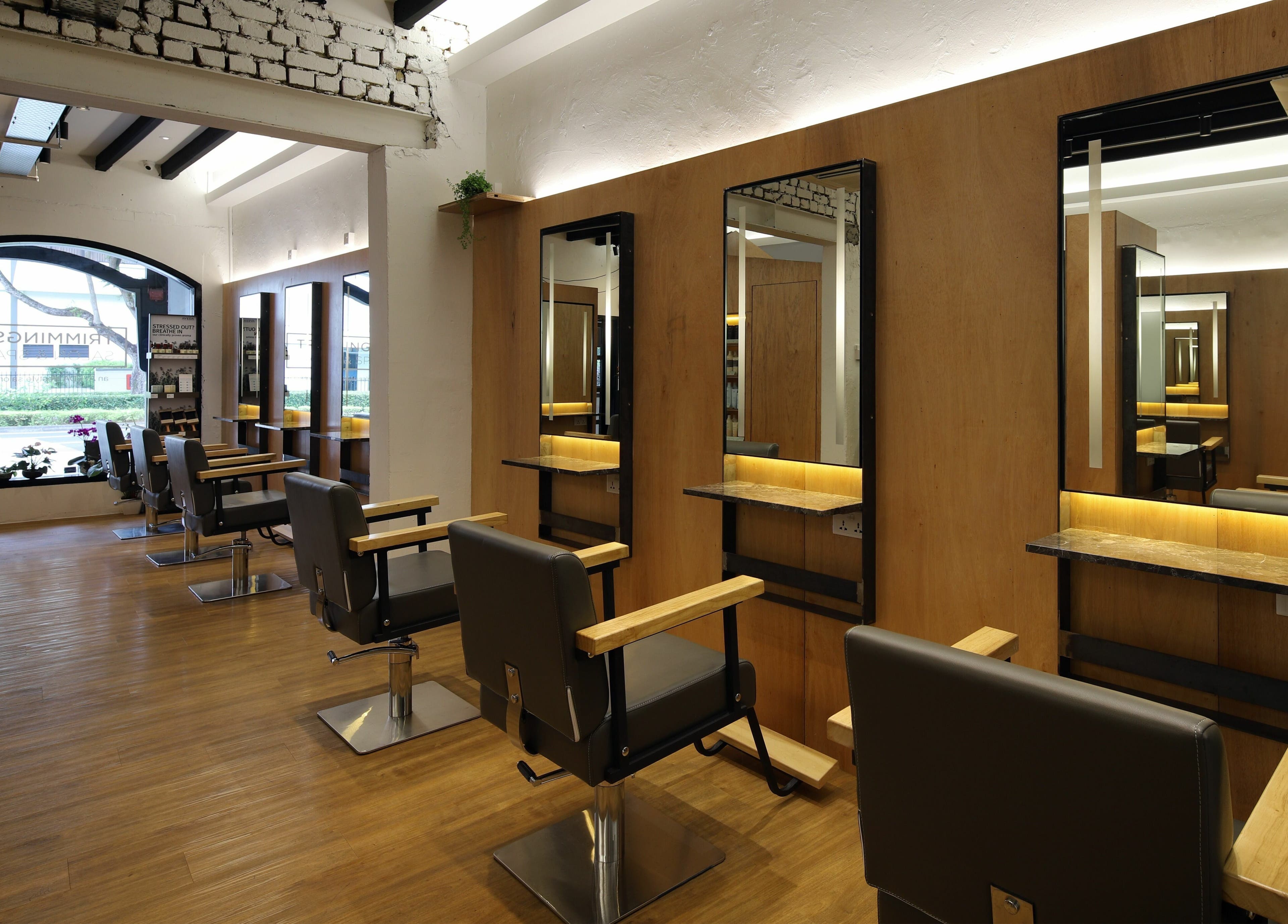 Interior of Trimmings Salon and Spa | Orchard Road in Singapore, Singapore, SG with modern styling chairs.