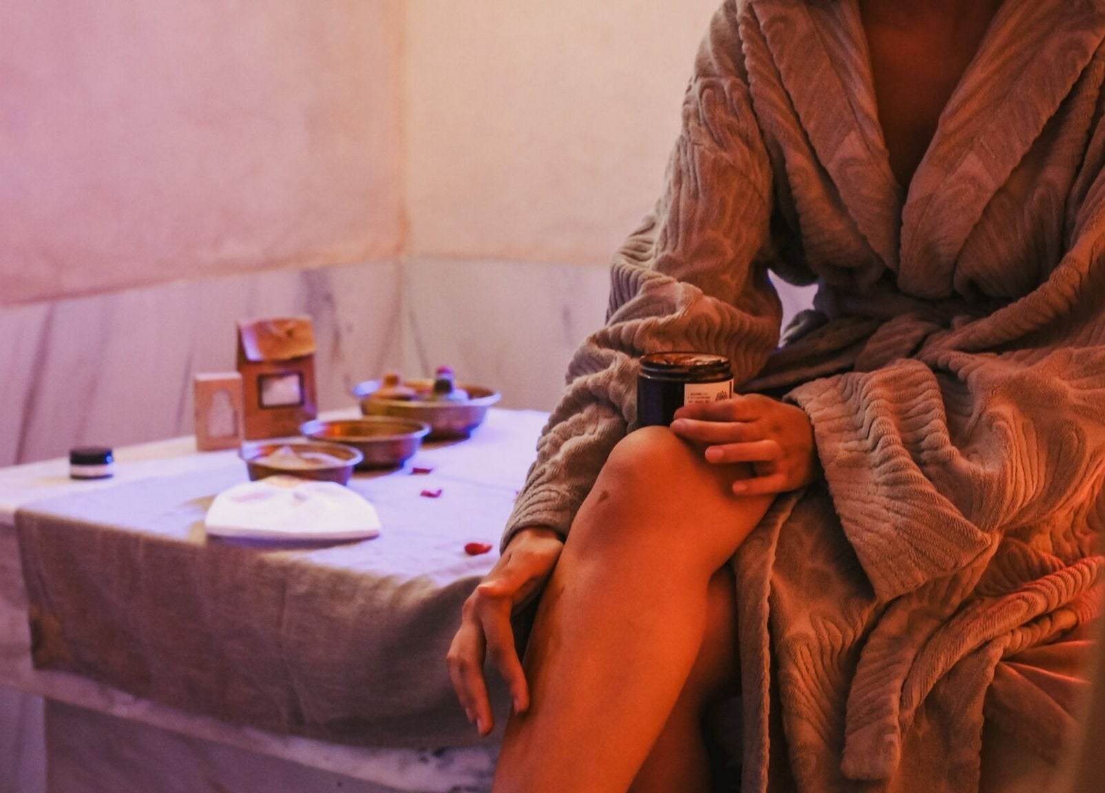 Relaxing spa session at Spa Les Borjs de la Kasbah in Marrakesh, Marrakesh-Safi, MA, featuring a cozy robe.