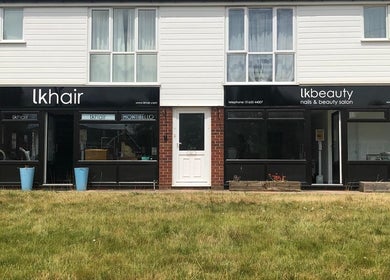 Front view of LK Hair and Beauty salon in Newbury, England, GB, showcasing modern design and inviting entrance.