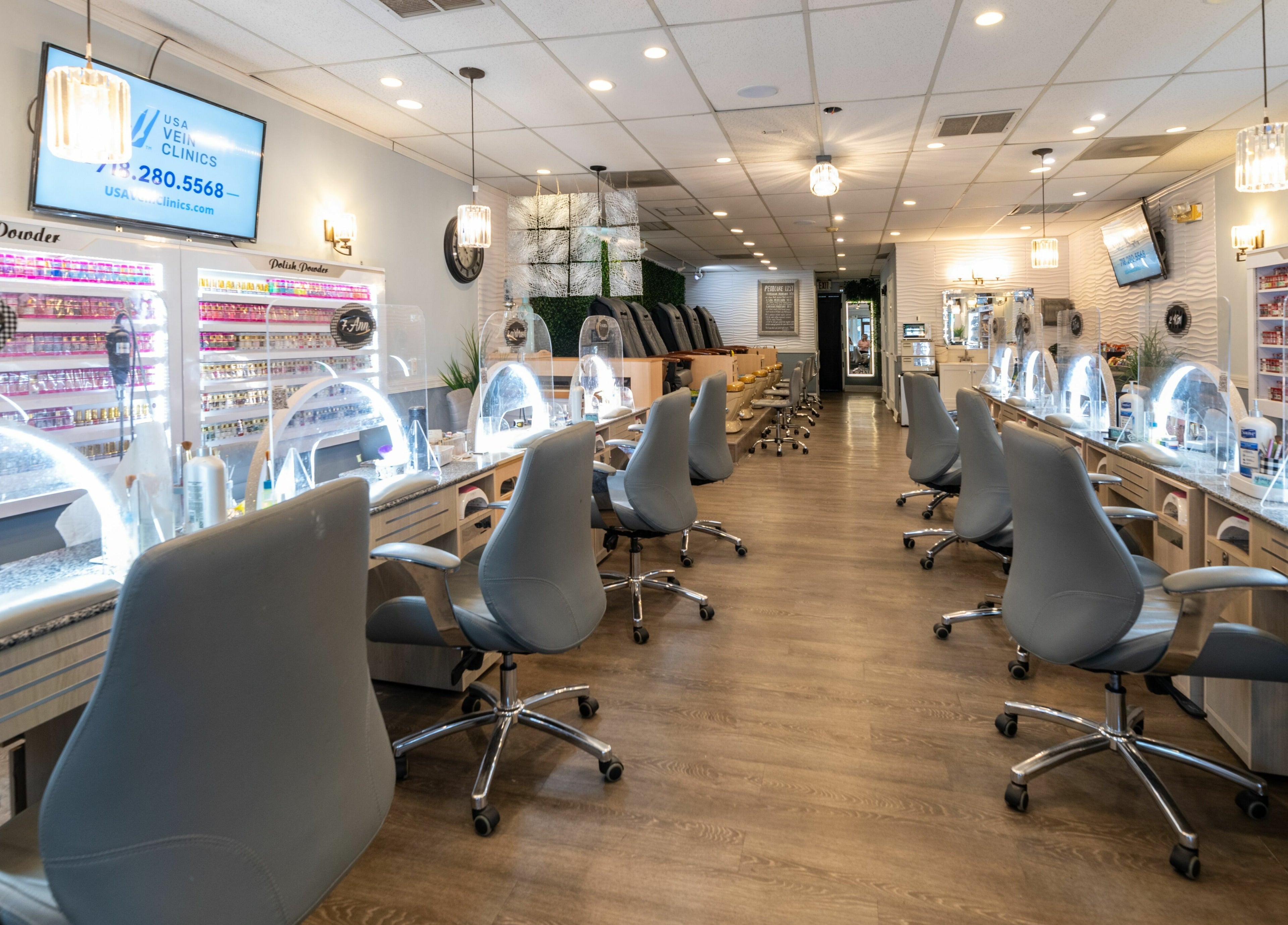 Elegant nail salon at Nj Image Nails in Toms River, New Jersey, US with stylish seating and bright lighting.