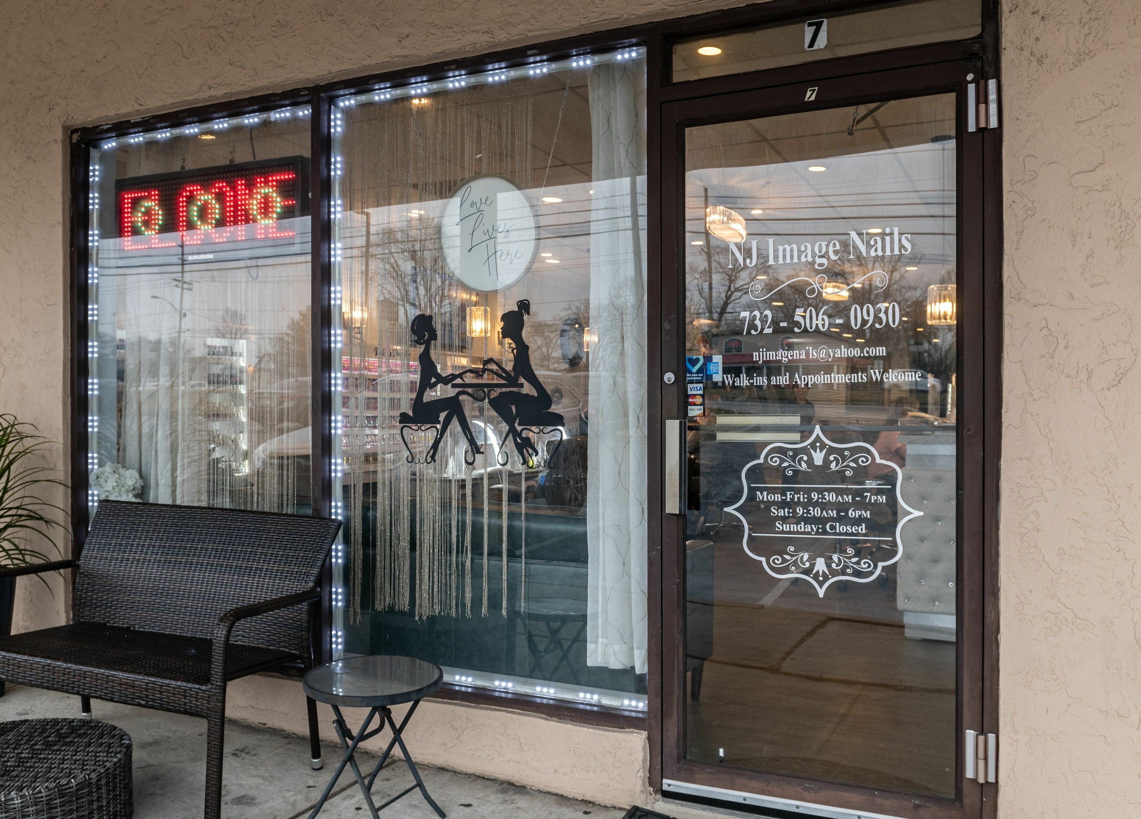 Front of Nj Image Nails salon in Toms River, New Jersey, inviting visitors with chic decor.