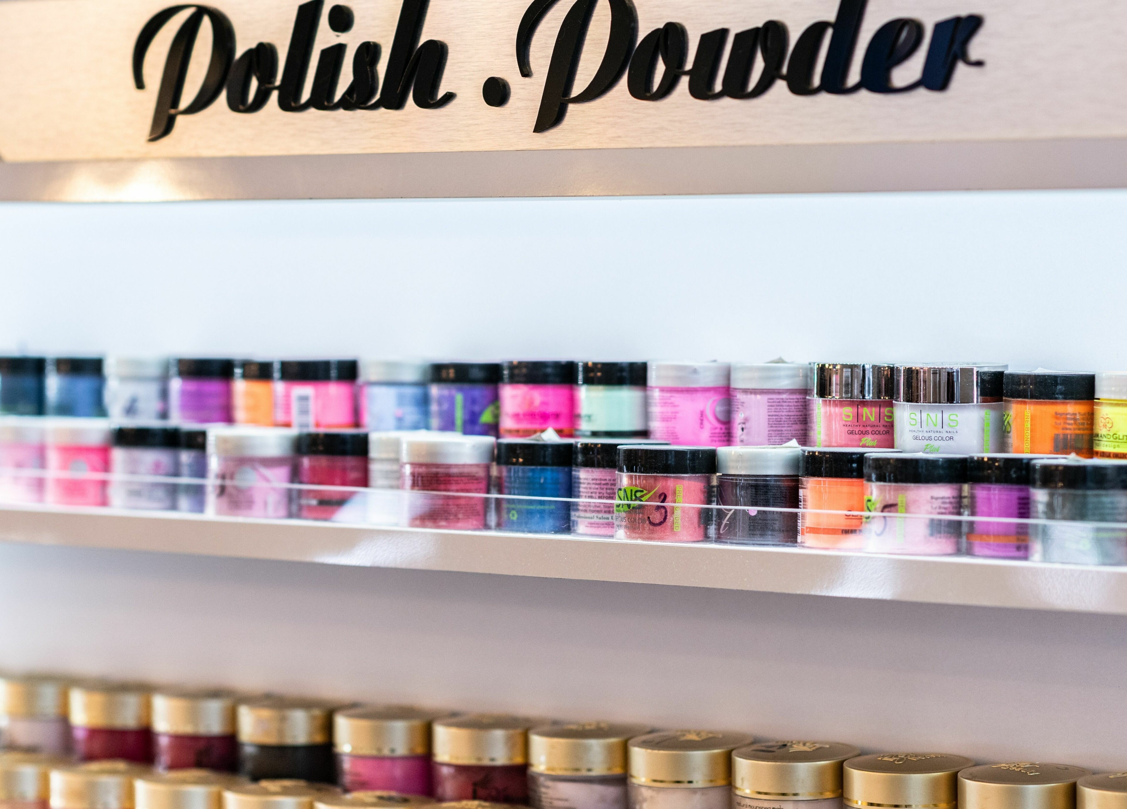Nail polish powders at Nj Image Nails, Toms River, New Jersey, US.