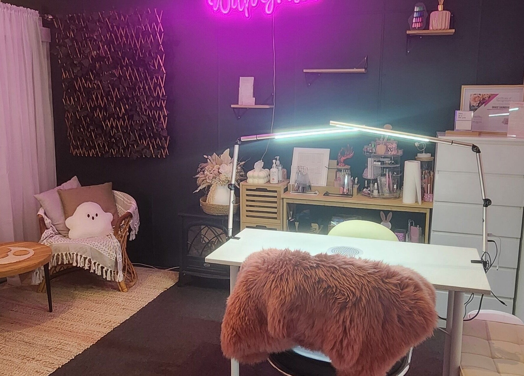 Cozy nail studio at With Grace Creative - Nails & Education in Rangiora, Canterbury, NZ, with stylish decor.