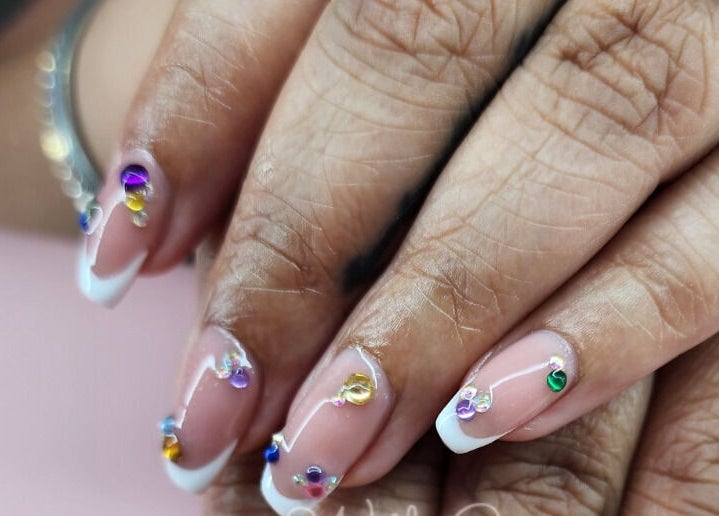 Elegant French manicure with gems by With Grace Creative - Nails & Education in Rangiora, Canterbury, NZ.