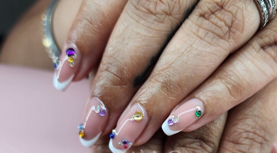 Elegant French manicure with gems by With Grace Creative - Nails & Education in Rangiora, Canterbury, NZ.