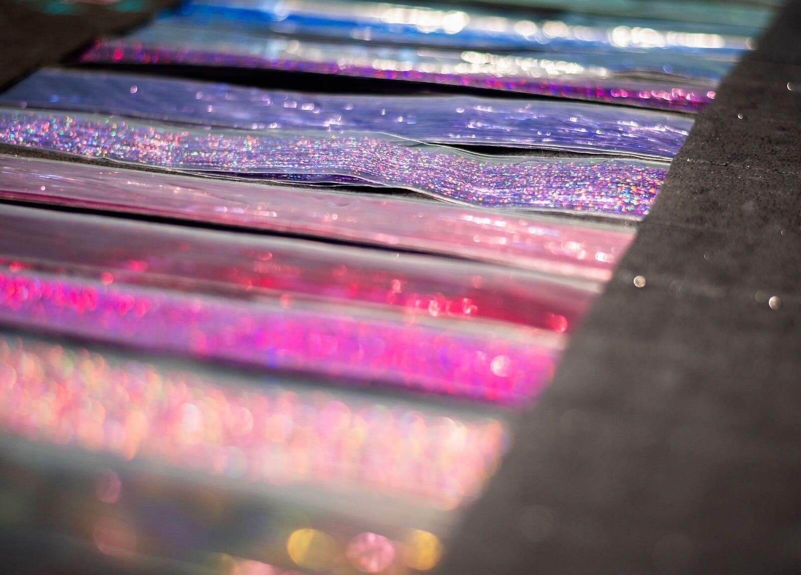 Colorful reflective ribbons on display at Grove City - Ohio (Gidget's Garden and Event Center), Orient, Ohio, US.