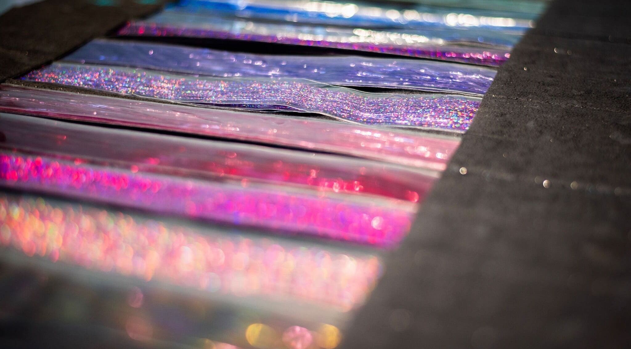 Colorful reflective ribbons on display at Grove City - Ohio (Gidget's Garden and Event Center), Orient, Ohio, US.