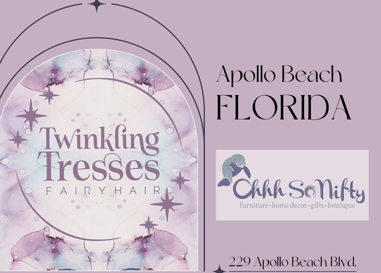 Twinkling Tresses Apollo Beach logo on a purple background at Apollo Beach, Florida, US.