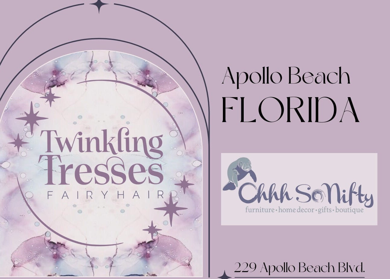 Twinkling Tresses Apollo Beach logo on a purple background at Apollo Beach, Florida, US.