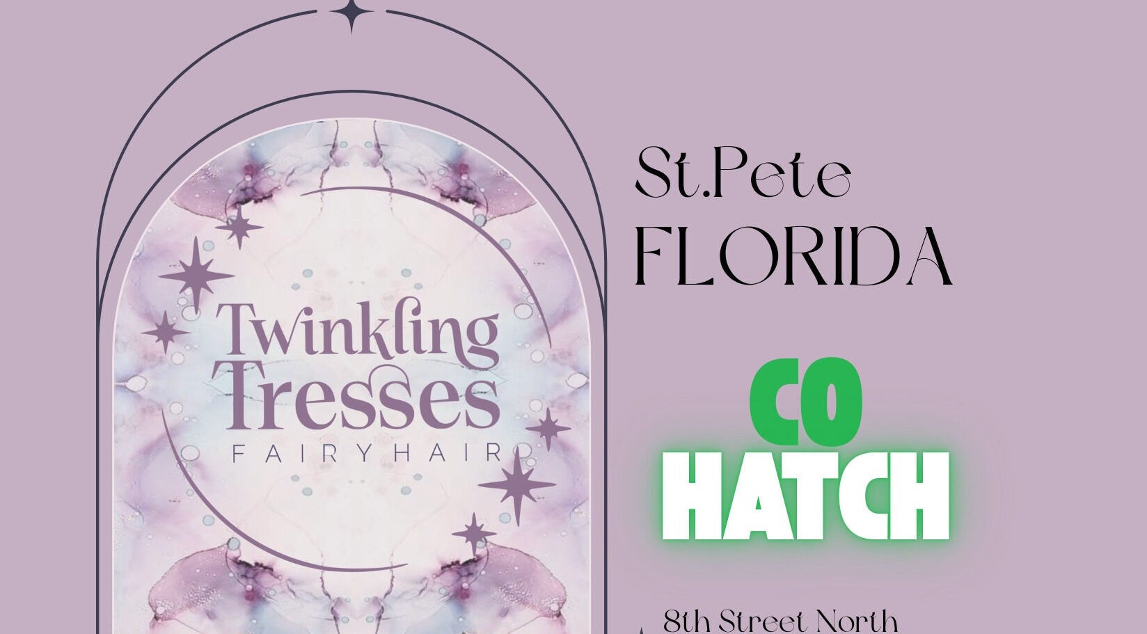 Twinkling Tresses sign at COhatch, St. Petersburg, Florida, US, showcasing enchanting design.