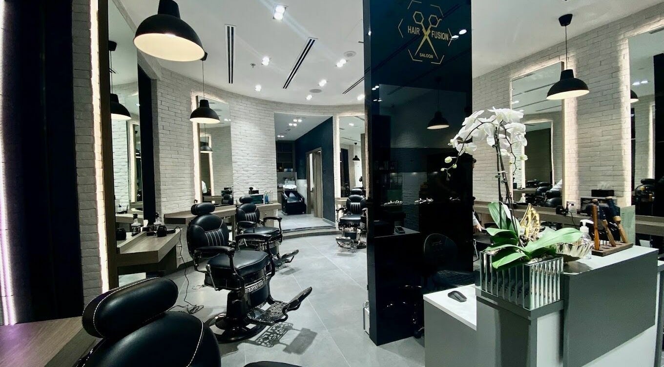 Interior of Hair Fusion Gents Salon (Sharjah Branch) showcases modern design at الشارقة, إمارة الشارقةّ, AE.