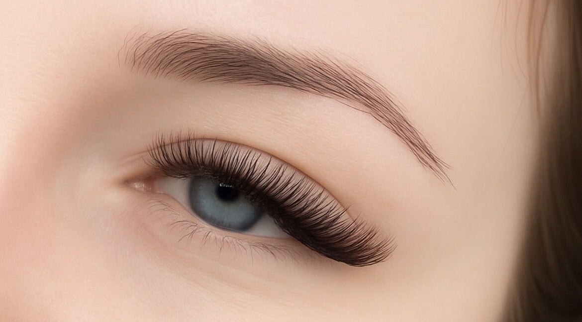 Close-up of styled eyelashes at Plush Beauty, Corby, England, GB.