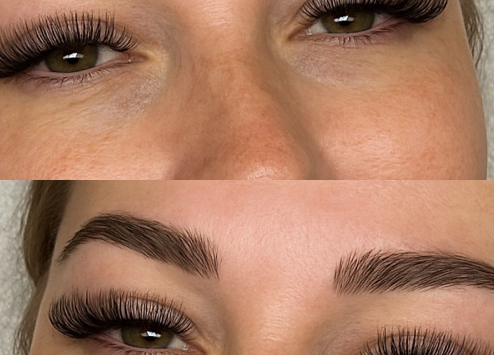 Close-up of expertly styled lashes and brows at Plush Beauty, Corby, England, GB.