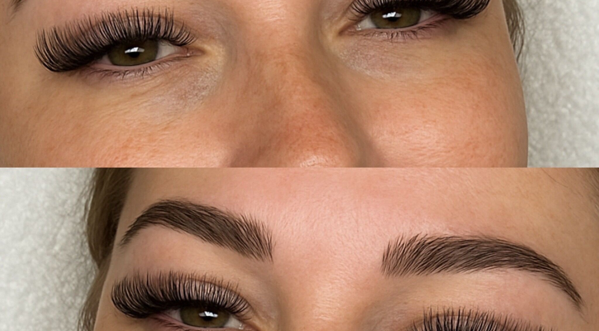 Close-up of expertly styled lashes and brows at Plush Beauty, Corby, England, GB.