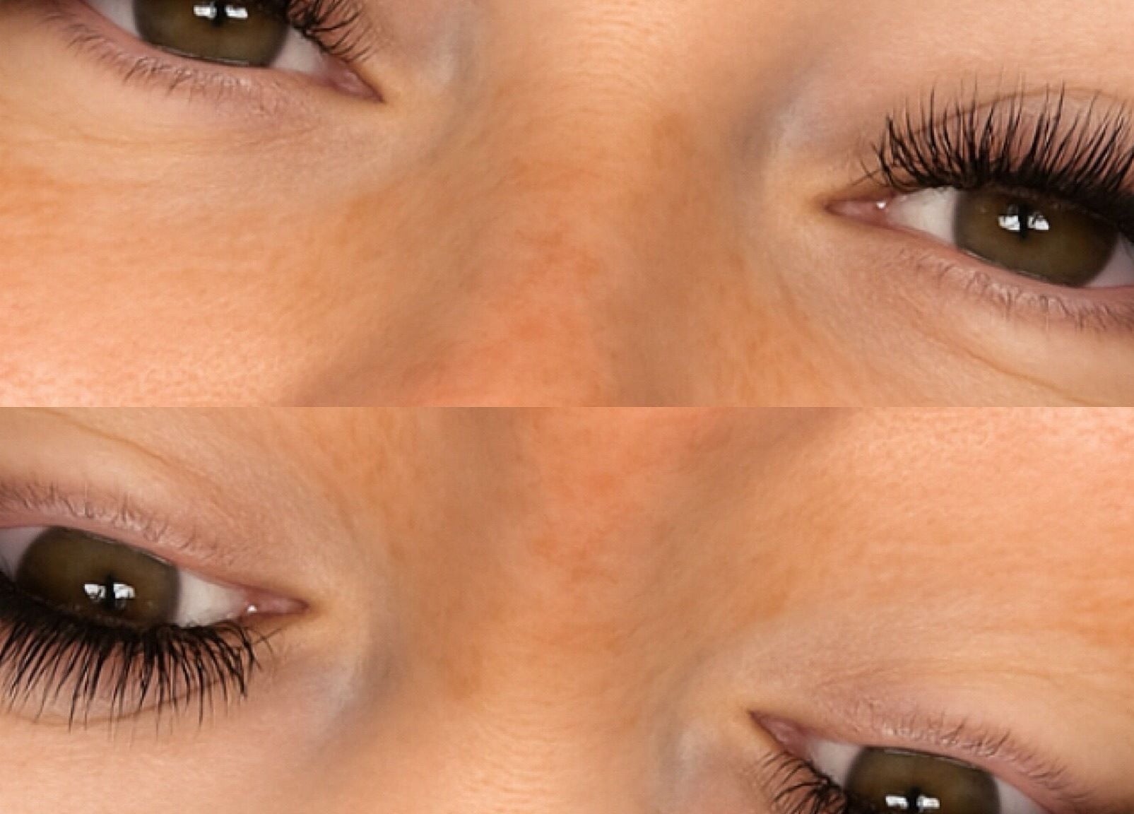 Before and after lash extensions at Plush Beauty, Corby, England, GB showcasing dramatic eye transformation.