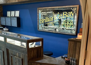 Elegant counter at Brilliance Bay Piercing Boutique, Central, Hong Kong Island, HK, showcasing jewelry display.