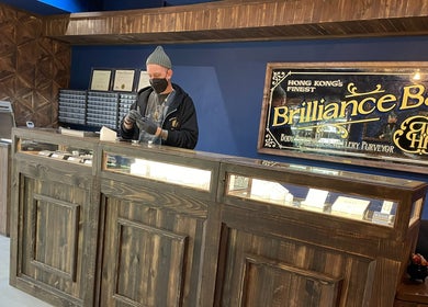 Reception at Brilliance Bay Piercing Boutique in Central, Hong Kong Island, HK with stylish décor.