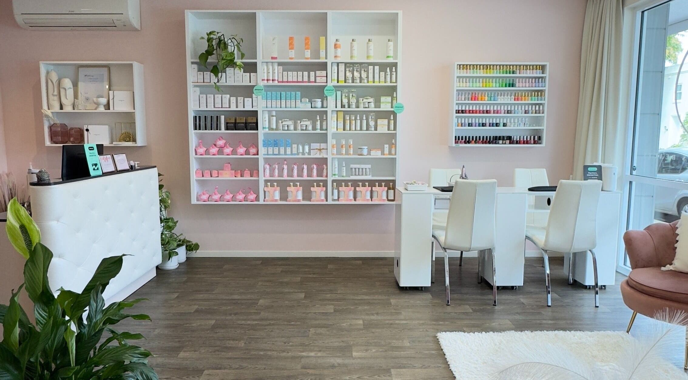 Interior of Glowing Goddess Beauty, Christchurch, Canterbury, NZ, showcasing a modern, tranquil spa setting.