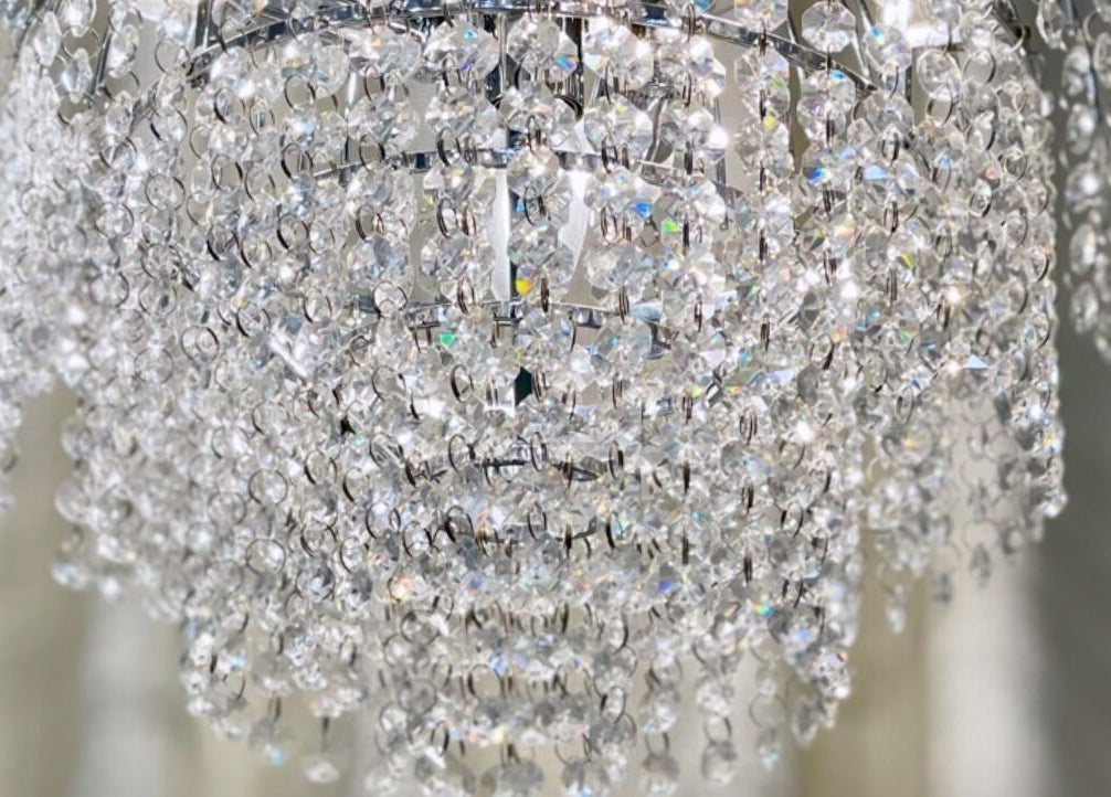 Opulent crystal chandelier at Glowing Goddess Beauty, Christchurch, Canterbury, NZ.