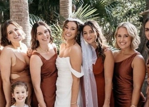 Bridesmaids and bride smiling outdoors at Labelleame Aesthetics, Corindi Beach, New South Wales, AU.