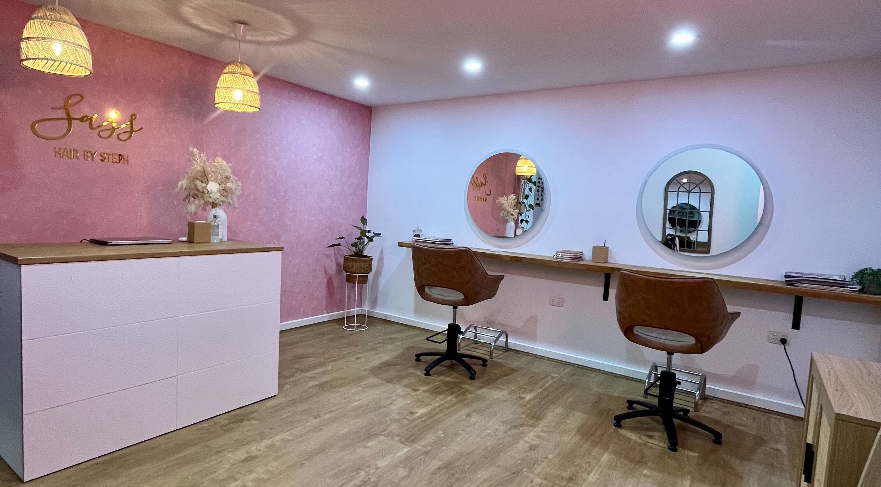 Modern salon interior at Sass Hair by Steph in Saint Agnes, South Australia, AU.