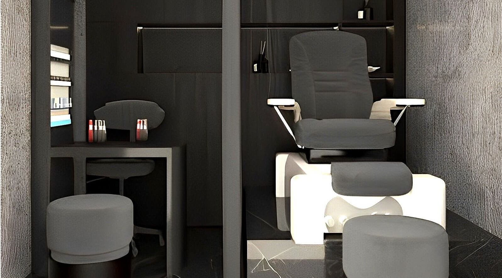 Luxurious spa setting at Aqua Face Facial Bar in Dubai, Dubai, AE with comfortable chair and modern decor.