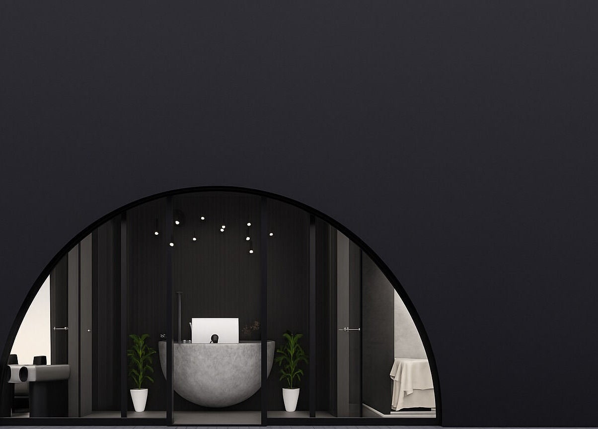 Sleek reception of Aqua Face Facial Bar, Dubai, Dubai, AE, featuring modern archway design.