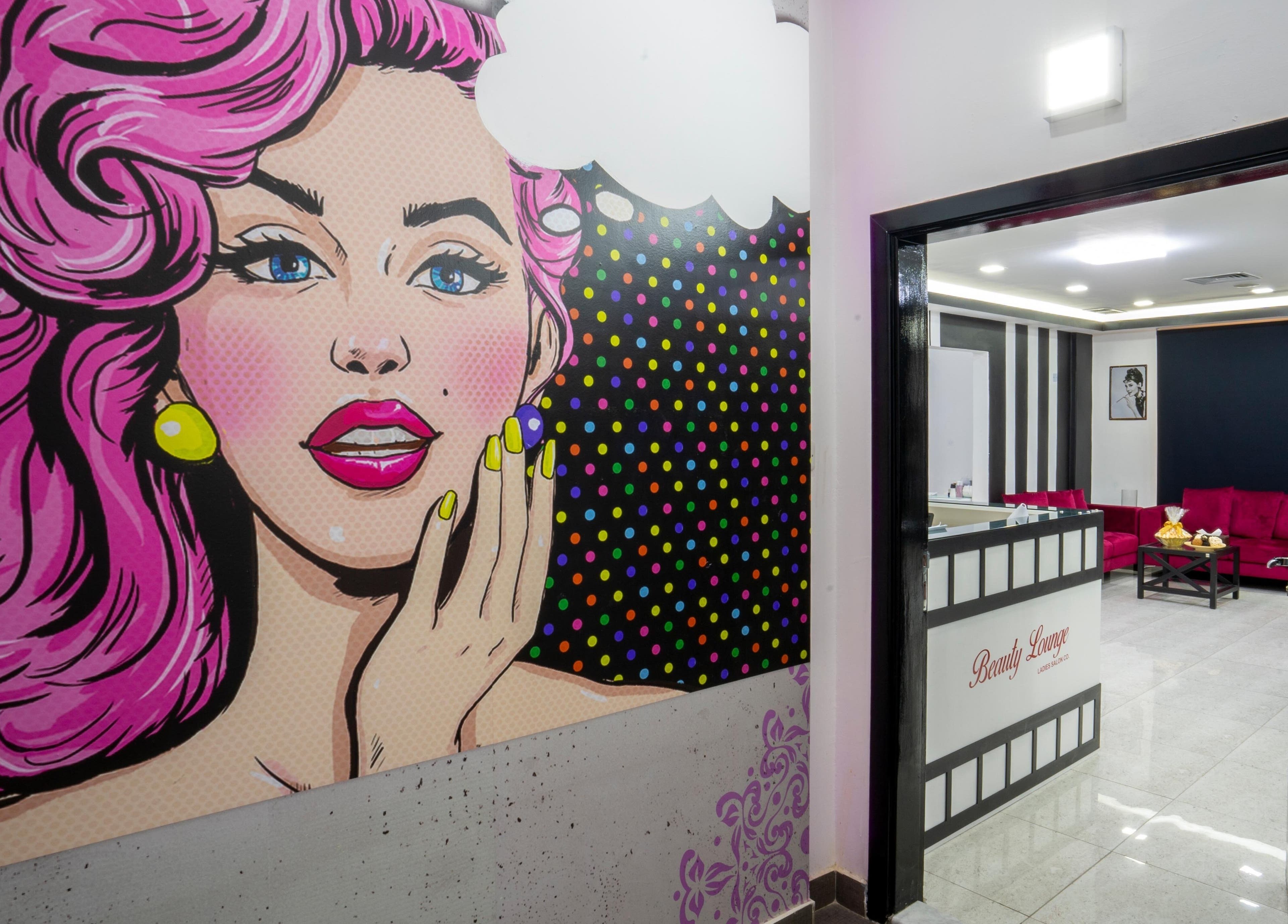 Vibrant pop art decor at Beauty Lounge in Salmiya, Hawalli Governorate, KW. Chic interior with modern flair.