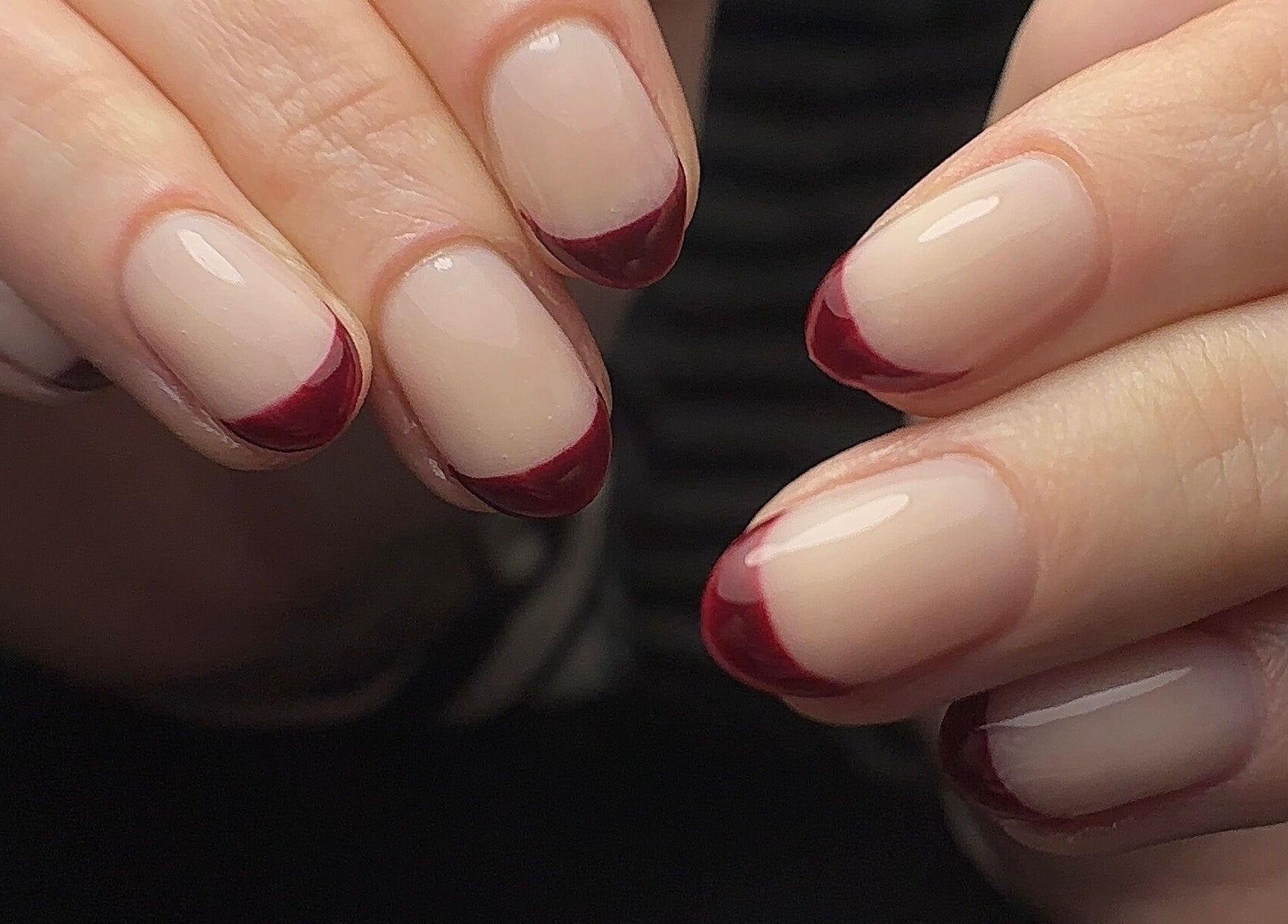Elegant red french manicure at House of Nostalgia- Salon & Academy, Leicestershire, England, GB.