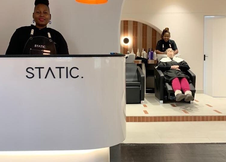 Reception and hair wash area at STATIC Dry Bar in Durban North, Kwazulu-natal, ZA.