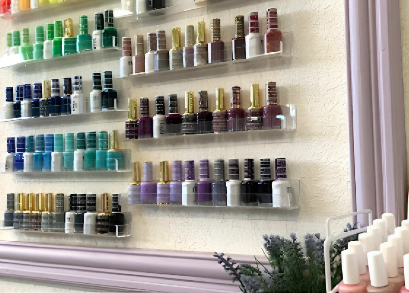 Nail polish collection at Tip Sip Nails Bar, Montego Bay, St. James Parish, JM.