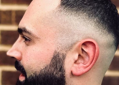 Close-up of a stylish fresh fade haircut at FadeLinez, Peterborough, England, GB, highlighting clean lines.