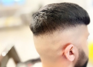 Close-up of a tapered fade haircut at FadeLinez (Peterborough Mobile Barber), Peterborough, England, GB.