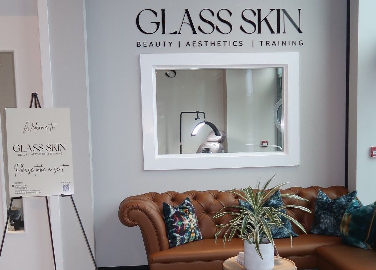 Welcoming lounge with chic decor at Glass Skin Studio, Glasgow, Scotland, GB.