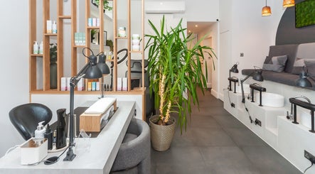 Modern and stylish interior of Salon Mari Chiswick, London, England, GB with nail and pedicure stations.