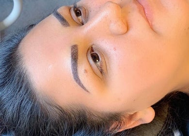 Client with expertly microbladed eyebrows at Cactus Bird Beauty Room Microblading by Becky, Mesa, Arizona, US.