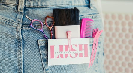 Hair tools in denim pocket at Lush Lane Hair Lounge, Bunbury, WA, AU. Scissors, comb, brush visible.