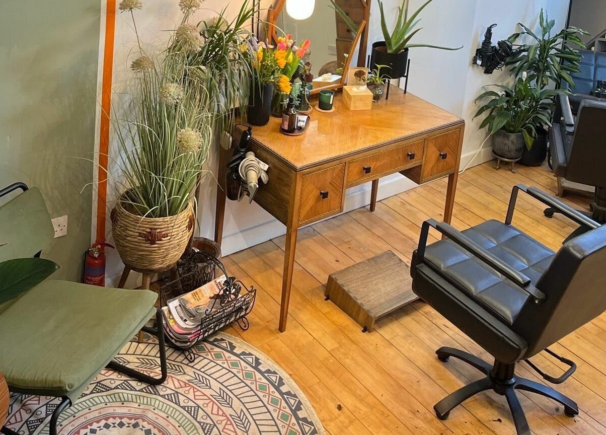 Charming salon corner at Sheep Hair, Glasgow, Scotland, GB, featuring stylish decor and inviting atmosphere.