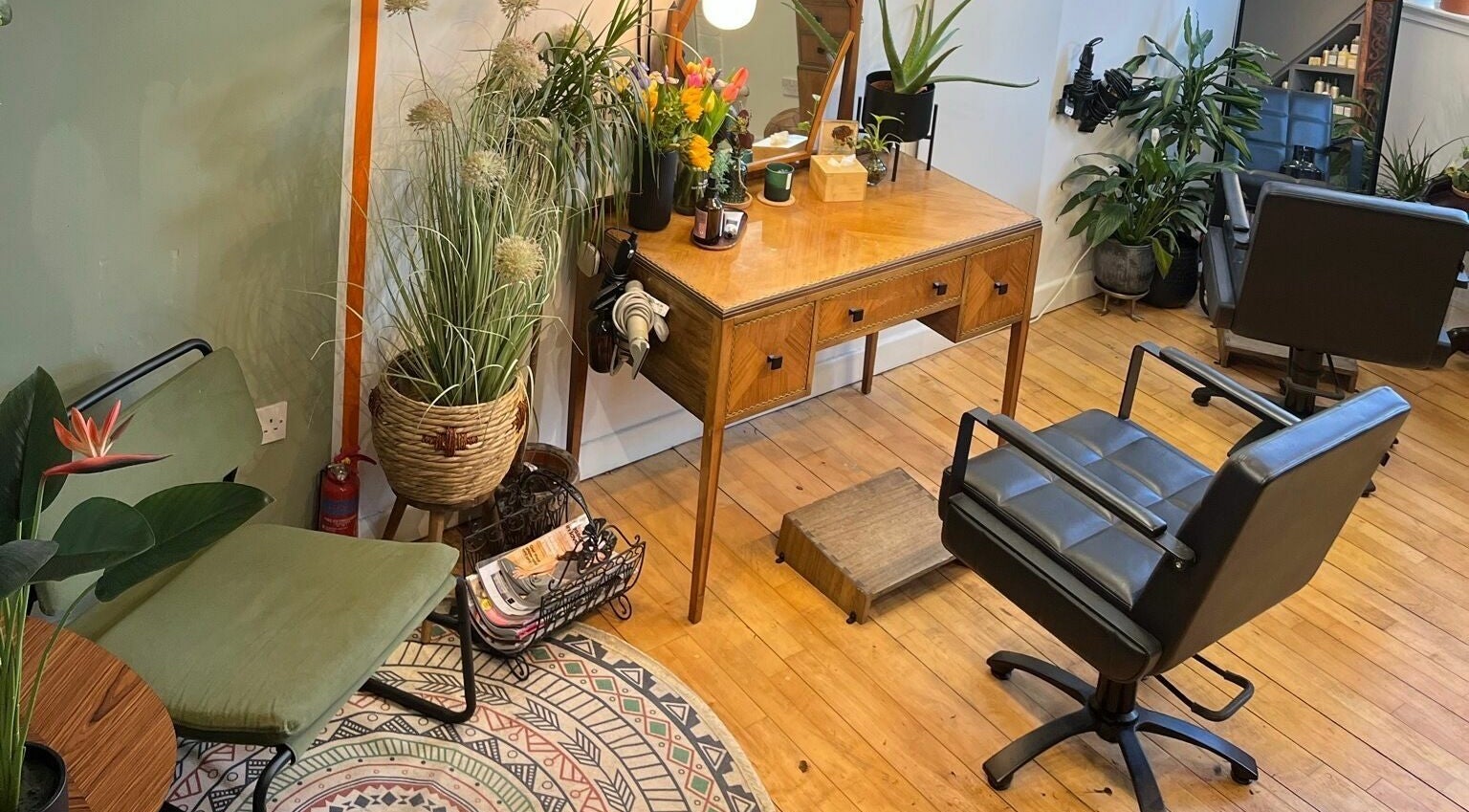 Charming salon corner at Sheep Hair, Glasgow, Scotland, GB, featuring stylish decor and inviting atmosphere.