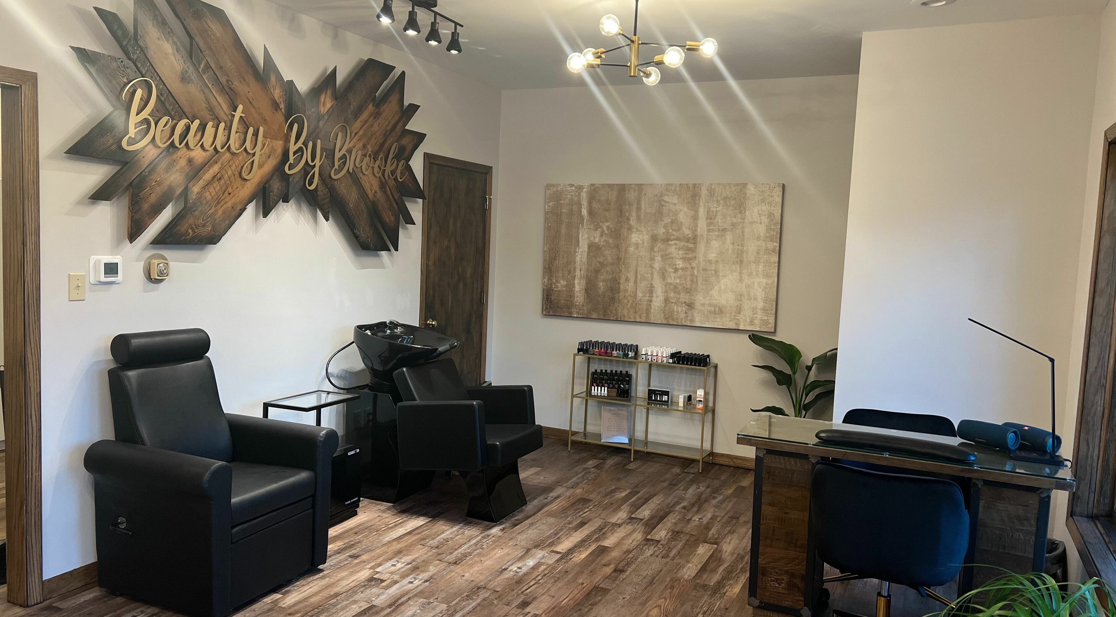 Modern salon interior at Brooke Berray in Minocqua, Wisconsin, US. Features stylish decor and cozy seating.