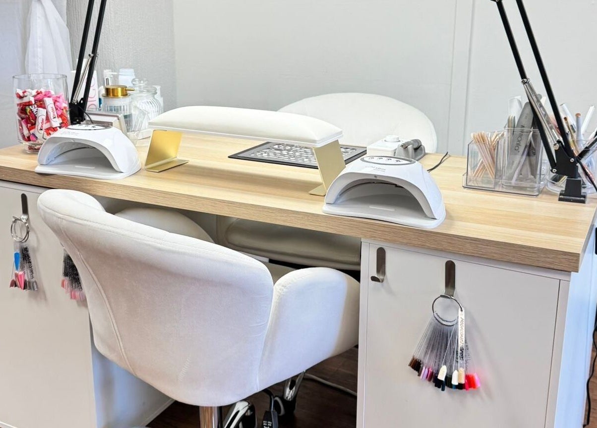 Modern nail station at Airbrushed Aesthetics, Spalding, England, GB with sleek design and quality tools.