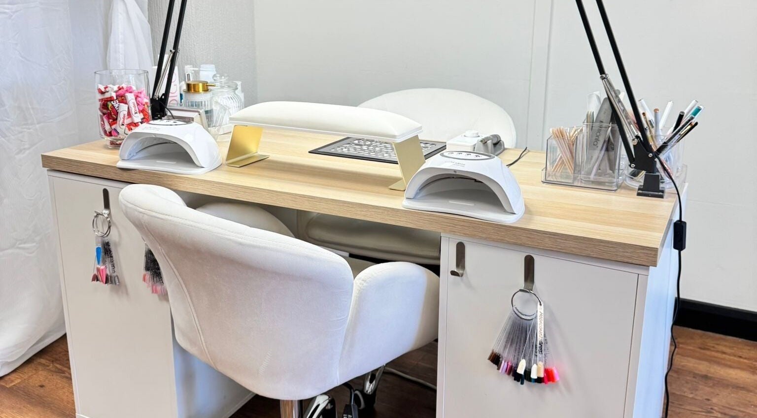 Modern nail station at Airbrushed Aesthetics, Spalding, England, GB with sleek design and quality tools.