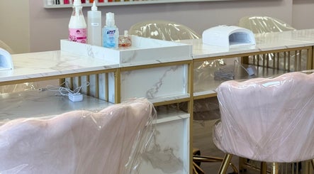 Modern nail station at R. Luxury Nails & Beauty in St. Catharines, Ontario, CA with chic decor.