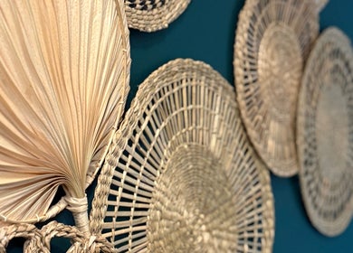 Elegant woven wall decor at Evergreen Salon Durham Road, Gateshead, England, GB, enhances the serene ambiance.